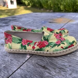 TOMS Alpargata Rope Woven Slip On Shoe Women’s Yellow Floral Flats Sz 7.5 - 990